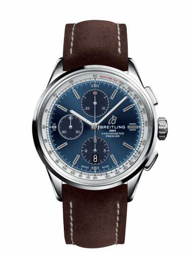 Breitling Premier Chronograph 42 Stainless Steel / Blue / Nubuck Brown / Folding A13315351C1X1