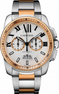 Cartier Calibre de Cartier Chronograph Stainless Steel / Pink Gold / Silver / Bracelet W7100042