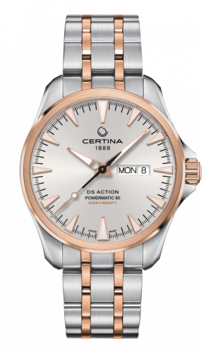 Certina DS Action Powermatic 80 Day-Date Stainless Steel / Rose Gold PVD / Silver / Bracelet C032.430.22.031.00