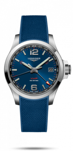 Longines Conquest V.H.P. GMT 41 Stainless Steel / Blue / Rubber L3.718.4.96.9