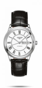 Longines Flagship 38.5 Day Date Stainless Steel / White Roman / Strap L4.899.4.21.2