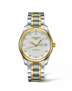Longines Master Collection 38.5 Day-Date Stainless Steel / Yellow Gold / Silver-Diamond / Bracelet L2.755.5.77.7