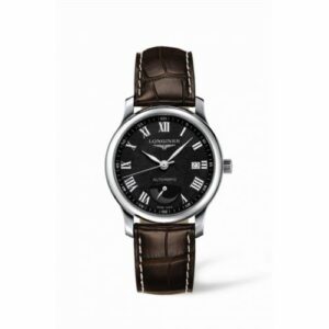 Longines Master Collection 38.5mm Power Reserve Stainless Steel / Black-Roman / Alligator L2.708.4.51.5