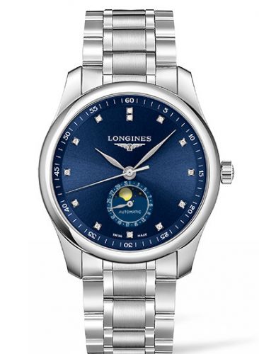 Longines Master Collection 40 Moonphase Stainless Steel / Blue-Diamond / Bracelet L2.909.4.97.6