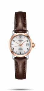 Longines Record 26mm Stainless Steel / Pink Gold / Silver-Arabic / Alligator L2.320.5.76.2