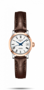 Longines Record 26mm Stainless Steel / Pink Gold / White-Roman / Alligator L2.320.5.11.2