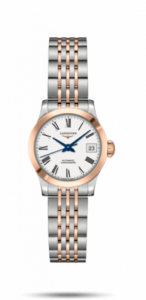 Longines Record 26mm Stainless Steel / Pink Gold / White-Roman / Bracelet L2.320.5.11.7