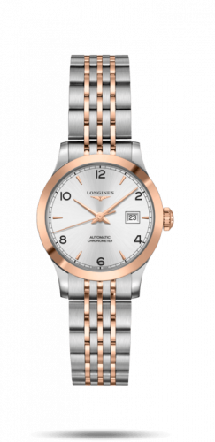 Longines Record 30mm Stainless Steel / Pink Gold / Silver-Arabic / Bracelet L2.321.5.76.7