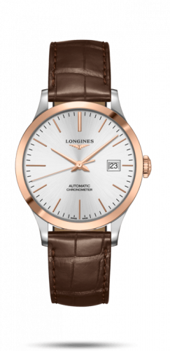 Longines Record 38.5mm Stainless Steel / Pink Gold / Silver / Alligator L2.820.5.72.2