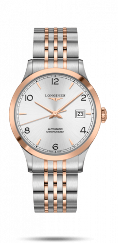 Longines Record 40mm Stainless Steel / Pink Gold / Silver-Arabic / Bracelet L2.821.5.76.7