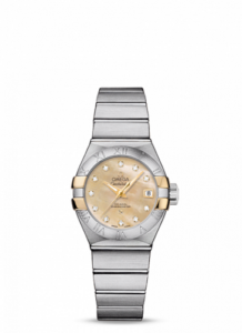 Omega Constellation Co-Axial 27 Brushed Stainless Steel / Yellow Gold Claws / Champagne MOP 123.20.27.20.57.003