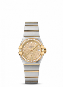 Omega Constellation Co-Axial 27 Brushed Stainless Steel / Yellow Gold / Diamond Bezel / Champagne MOP 123.25.27.20.57.002