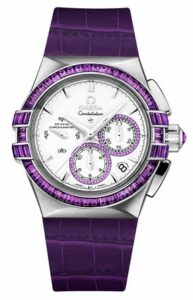 Omega Constellation Co-Axial 35 Chronograph Double Eagle White Gold / Silver / Purple Alligator 121.58.35.50.54.002
