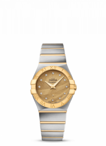 Omega Constellation Quartz 27 Brushed Stainless Steel / Yellow Gold / Champagne Feather 123.20.27.60.58.003