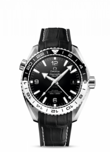 Omega Seamaster Planet Ocean 600M Co-Axial 43.5 Master Chronometer GMT Stainless Steel / Black White / Alligator 215.33.44.22.01.001
