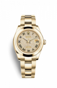 Rolex Datejust 31 Yellow Gold Domed / Oyster / Paved Roman 178248-0056