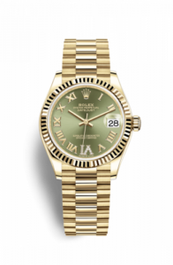 Rolex Datejust 31 Yellow Gold / Fluted / Olive - Roman / President 278278-0030