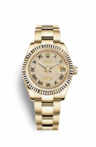 Rolex Datejust 31 Yellow Gold Fluted / Oyster / Paved Roman 178278-0135