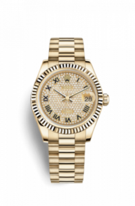 Rolex Datejust 31 Yellow Gold Fluted / President / Paved Roman 178278-0079