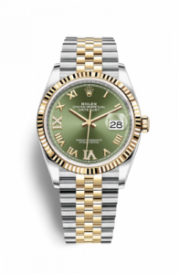 Rolex Datejust 36 Stainless Steel / Yellow Gold / Fluted / Olive Green Roman / Jubilee 126233-0025