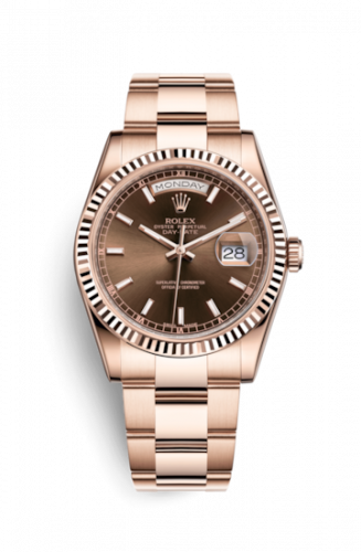Rolex Day-Date 36 Everose Fluted / Oyster / Chocolate 118235f-0129