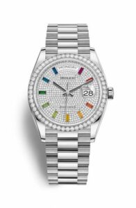 Rolex Day-Date 36 White Gold / Diamond / Paved-Rainbow / President 128349RBR-0006