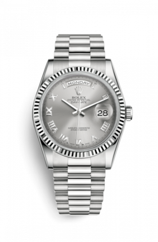 Rolex Day-Date 36 White Gold Fluted / President / Grey Roman 118239-0082