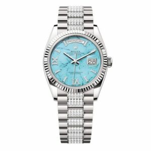 Rolex Day-Date 36 White Gold - Fluted / Turquoise / President - Diamond 128239-0045