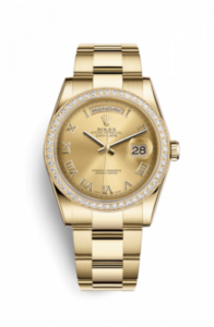 Rolex Day-Date 36 Yellow Gold Diamonds / Oyster / Champagne Roman 118348-0194