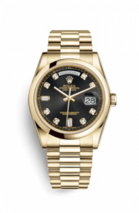 Rolex Day-Date 36 Yellow Gold Domed / President / Black Diamonds 118208-0118