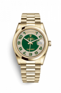 Rolex Day-Date 36 Yellow Gold Domed / President/ Green Paved 118208-0175