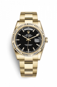Rolex Day-Date 36 Yellow Gold Fluted / Oyster / Black 118238-0194
