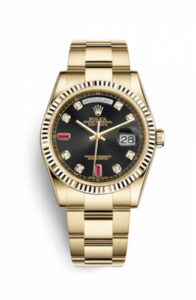 Rolex Day-Date 36 Yellow Gold Fluted / Oyster / Black Diamonds Rubies 118238-0396