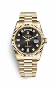 Rolex Day-Date 36 Yellow Gold Fluted / President / Black Diamonds 118238-0076
