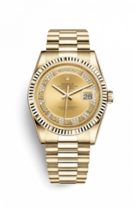 Rolex Day-Date 36 Yellow Gold Fluted / President / Champagne Diamonds 118238-0126