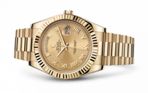 Rolex Day-Date II Yellow Gold Fluted Champagne Roman 218238-0038