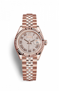 Rolex Lady-Datejust 28 Everose Fluted / Jubilee/ Paved Roman 279175-0024