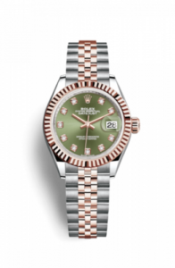 Rolex Lady-Datejust 28 Rolesor Rose Fluted / Jubilee / Olive Diamonds 279171-0007