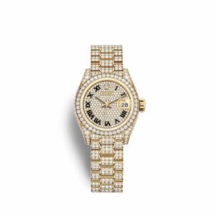Rolex Lady-Datejust 28 Yellow Gold / Diamond / Paved - Roman / President 279458RBR-0001