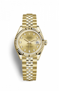 Rolex Lady-Datejust 28 Yellow Gold Fluted / Jubilee / Champagne Diamond 279178-0024