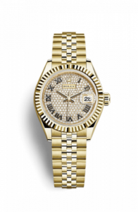 Rolex Lady-Datejust 28 Yellow Gold Fluted / Jubilee / Paved Roman 279178-0032