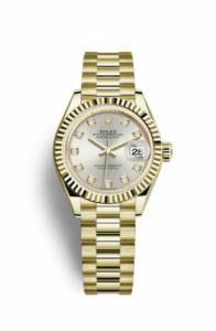 Rolex Lady-Datejust 28 Yellow Gold Fluted / President / Silver Diamond 279178-0015