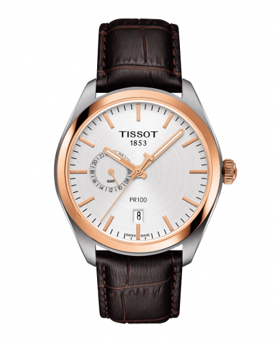Tissot PR 100 39 Dual Time Stainless Steel / Yellow Gold / Silver / Strap T101.452.26.031.00