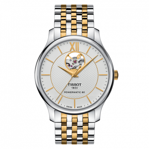 Tissot Tradition Powermatic 80 Open Heart 40 Stainless Steel - Yellow Gold / Silver / Bracelet T063.907.22.038.00