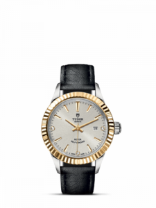Tudor Style 28 Stainless Steel / Yellow Gold / Fluted / Silver-Diamond / Strap 12113-0023