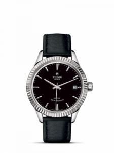 Tudor Style 34 Stainless Steel / Fluted / Black / Strap 12310-0022