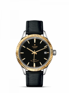 Tudor Style 34 Stainless Steel / Yellow Gold / Fluted / Black / Strap 12313-0019