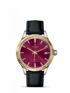 Tudor Style 34 Stainless Steel / Yellow Gold / Fluted / Burgundy / Strap 12313-0023
