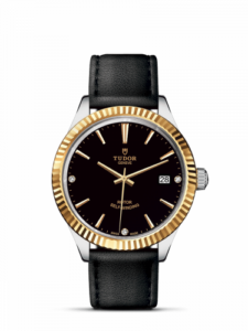 Tudor Style 38 Stainless Steel / Yellow Gold / Fluted / Black-Diamond / Strap 12513-0022