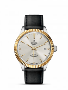 Tudor Style 38 Stainless Steel / Yellow Gold / Fluted / Silver-Diamond / Strap 12513-0021